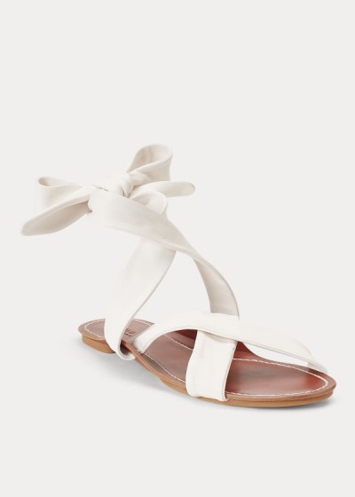 Sandalias Polo Ralph Lauren Mujer Blancos - Leather Tie - UCMDY6903